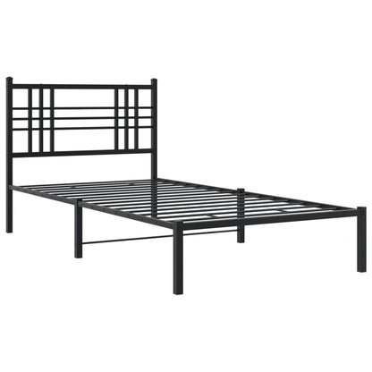 Black Metal Bed Frame with Headboard, 90x190cm - No Mattress