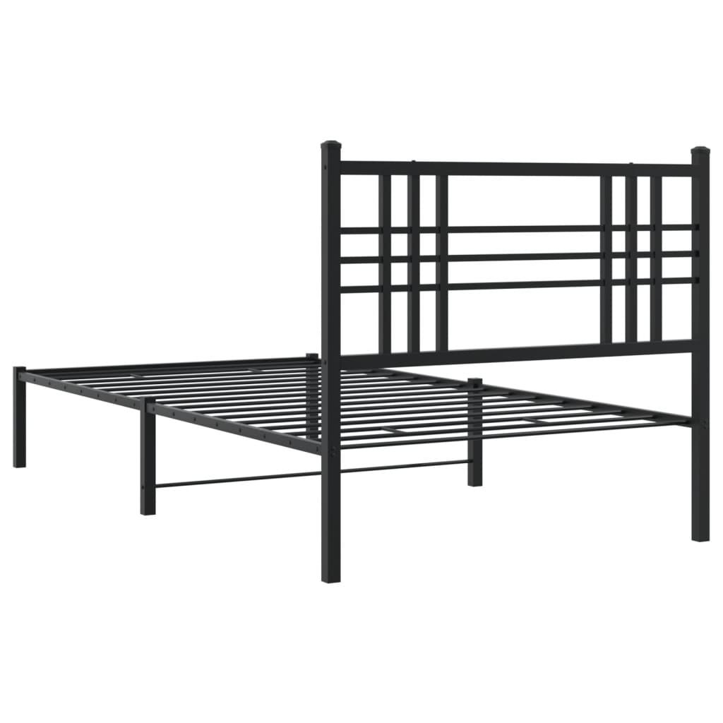 Black Metal Bed Frame with Headboard, 90x190cm - No Mattress