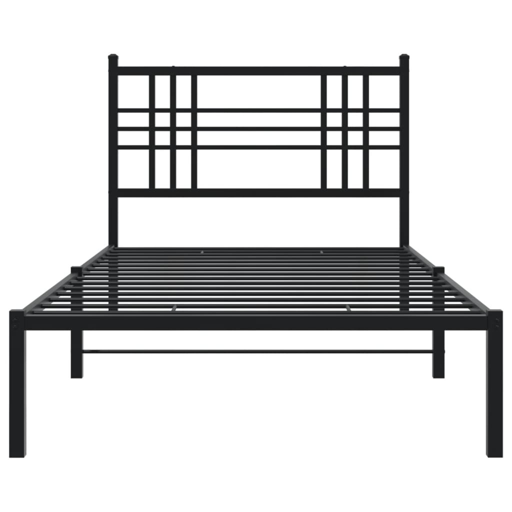 Black Metal Bed Frame with Headboard - 90x200cm, No Mattress