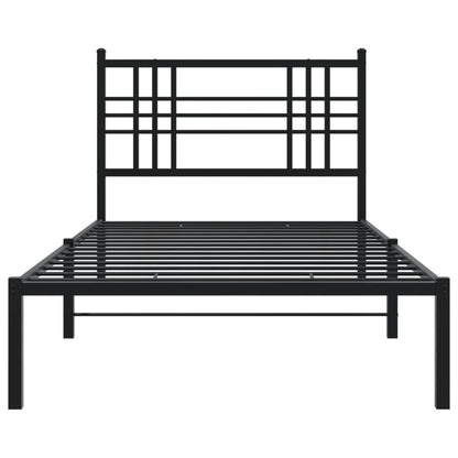 Black Metal Bed Frame with Headboard - 90x200cm, No Mattress