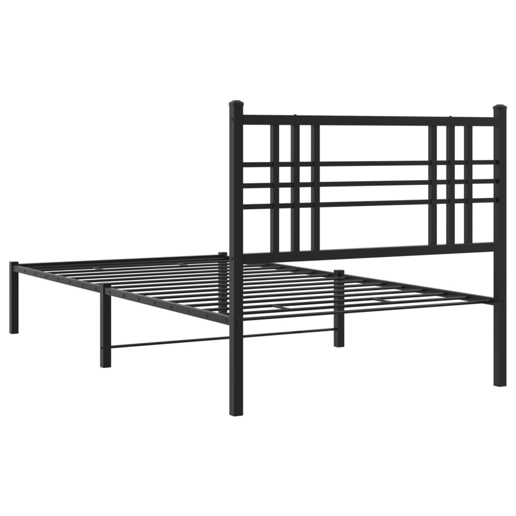 Black Metal Bed Frame with Headboard - 90x200cm, No Mattress