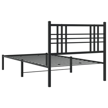 Black Metal Bed Frame with Headboard - 90x200cm, No Mattress