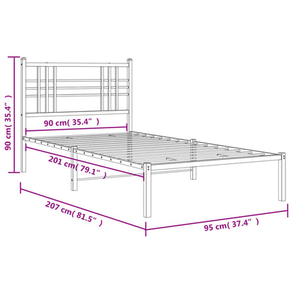 Black Metal Bed Frame with Headboard - 90x200cm, No Mattress