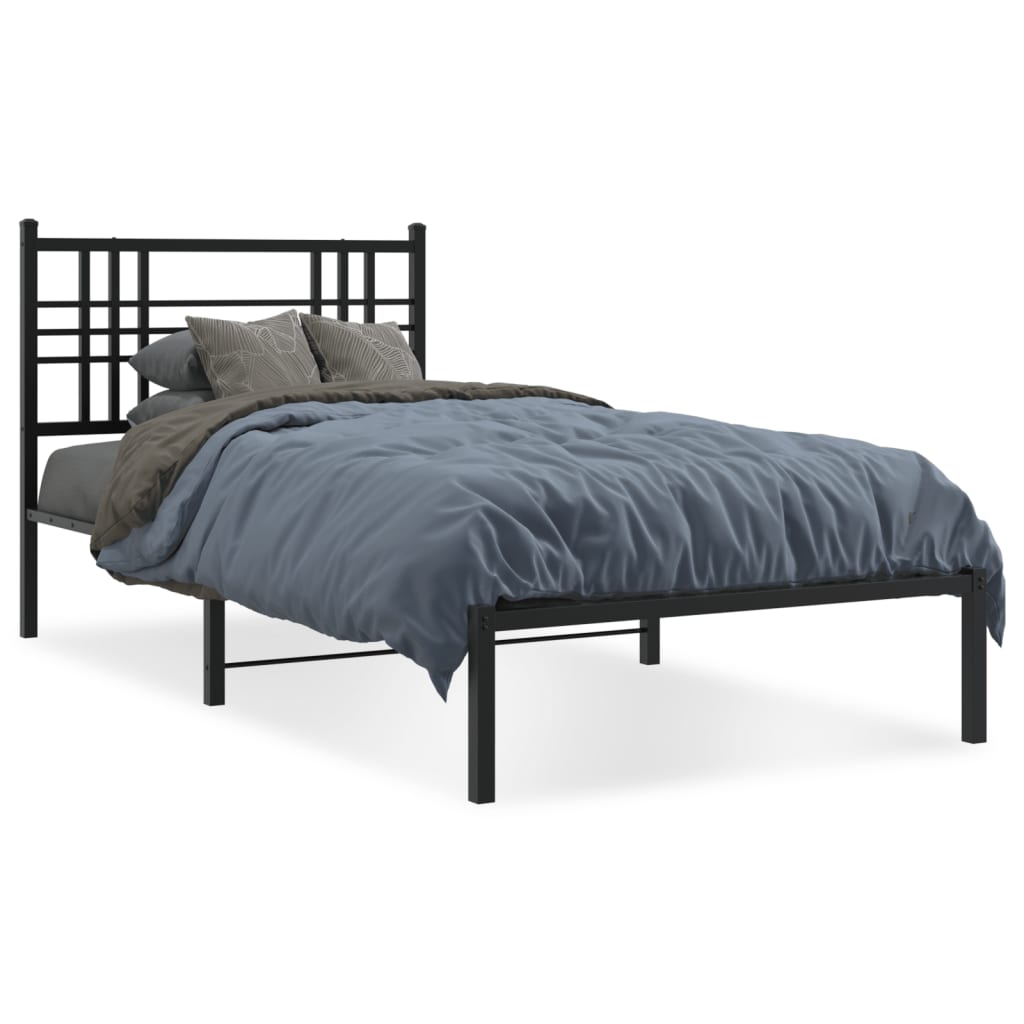 Black Metal Bed Frame with Headboard 100x190cm - No Mattress Included