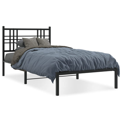 Black Metal Bed Frame with Headboard 100x190cm - No Mattress Included