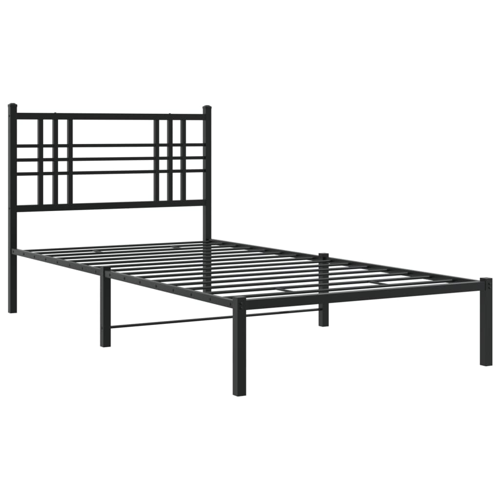 Black Metal Bed Frame with Headboard 100x190cm - No Mattress Included