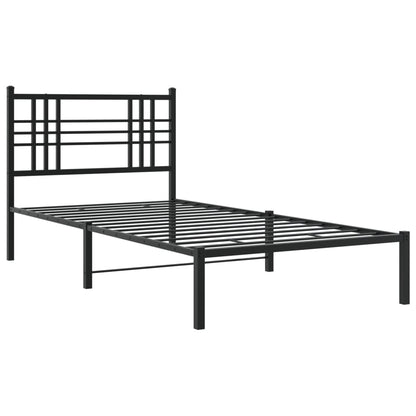 Black Metal Bed Frame with Headboard 100x190cm - No Mattress Included