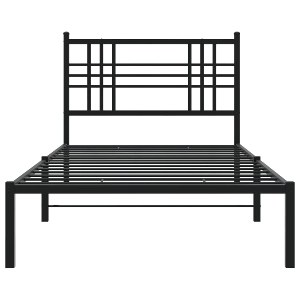 Black Metal Bed Frame with Headboard 100x190cm - No Mattress Included