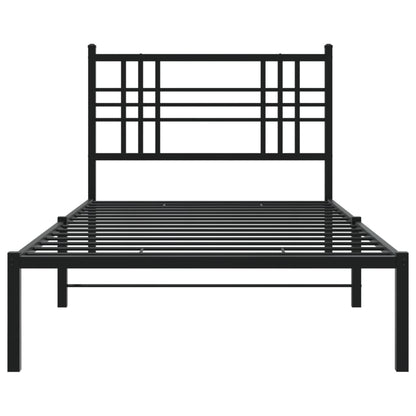 Black Metal Bed Frame with Headboard 100x190cm - No Mattress Included