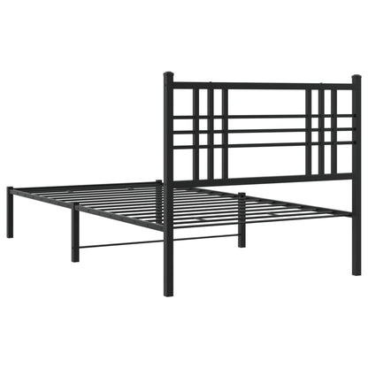 Black Metal Bed Frame with Headboard 100x190cm - No Mattress Included