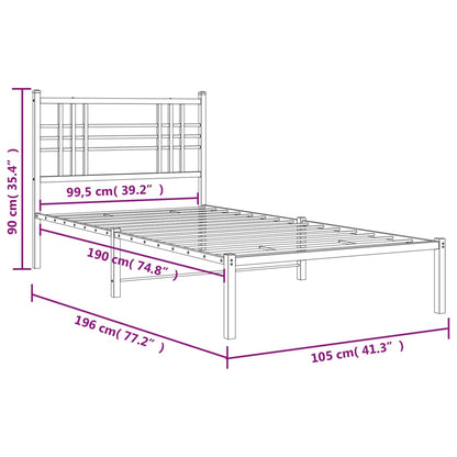 Black Metal Bed Frame with Headboard 100x190cm - No Mattress Included