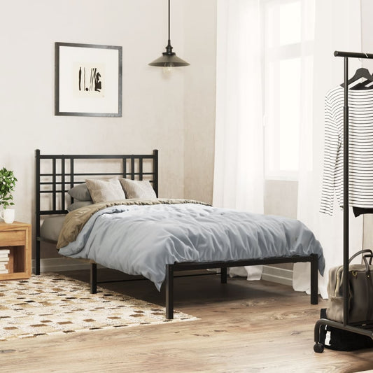 Black Metal Bed Frame with Headboard 100x190cm - No Mattress Included