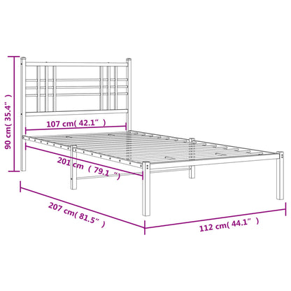 Metal Bed Frame without Mattress with Headboard Black 107x203cm