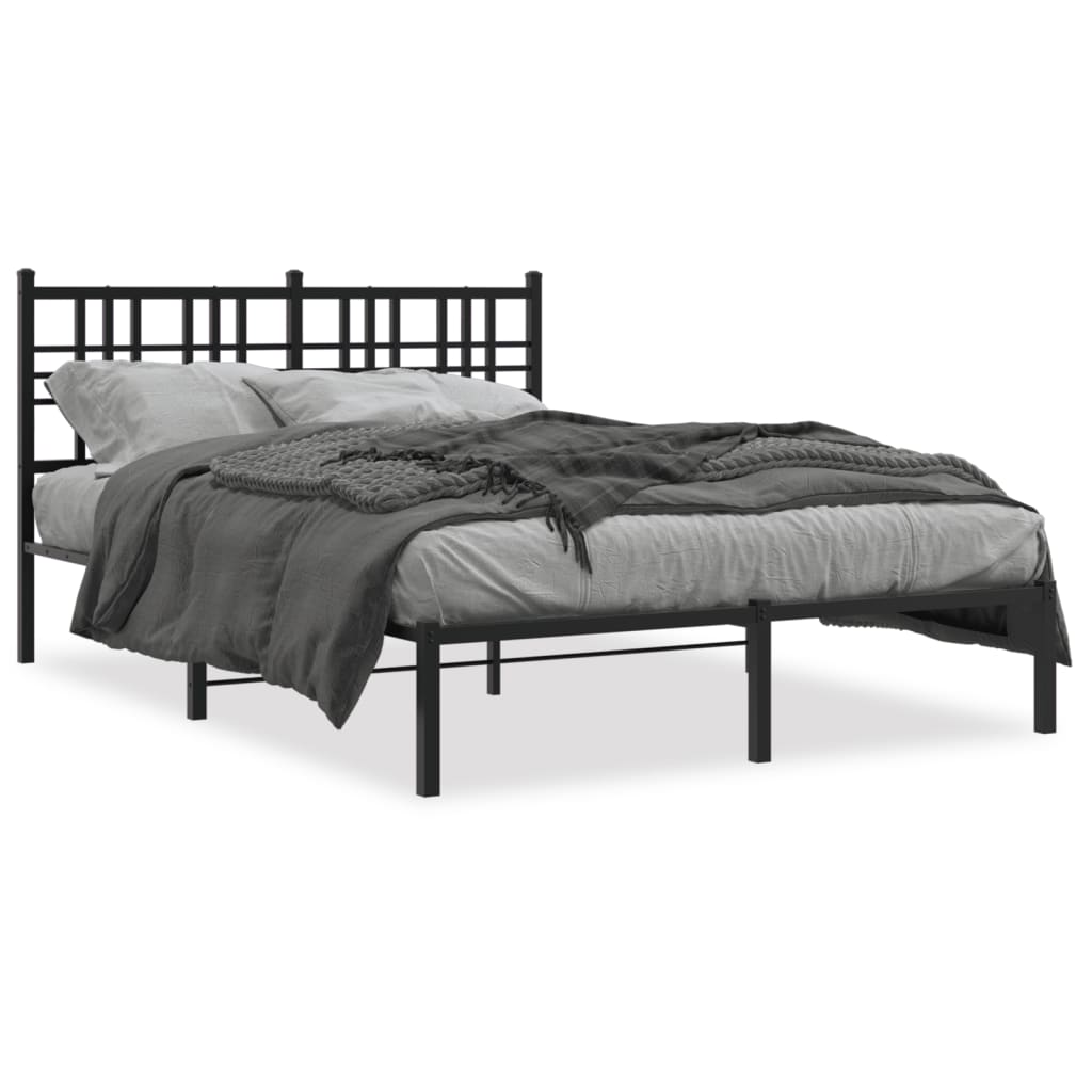 Black Metal Bed Frame with Headboard - 120x200cm, Sturdy Design
