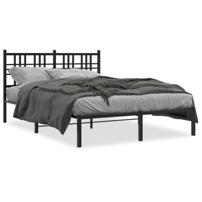 Black Metal Bed Frame with Headboard - 135x190cm Sturdy Design