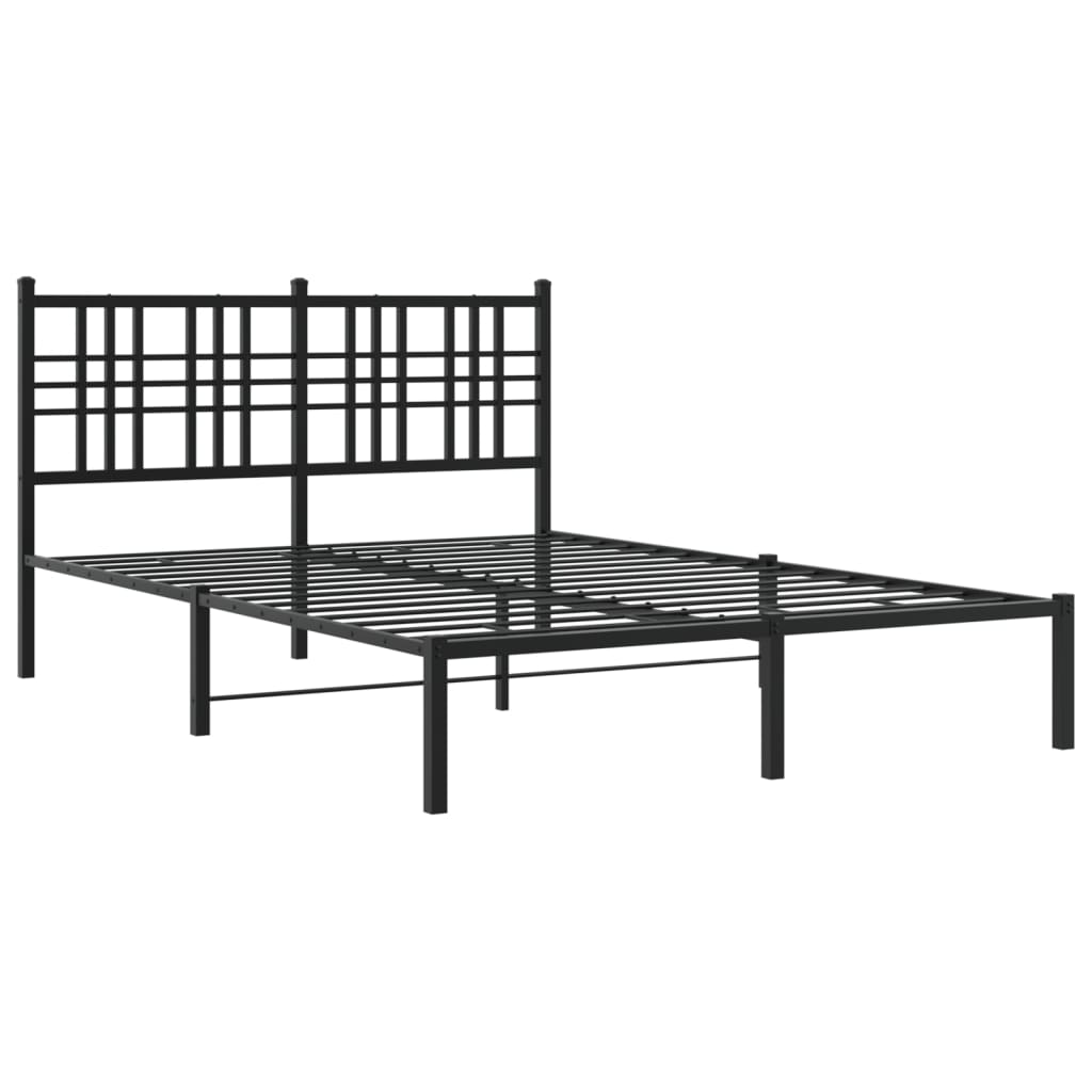 Black Metal Bed Frame with Headboard - 135x190cm Sturdy Design