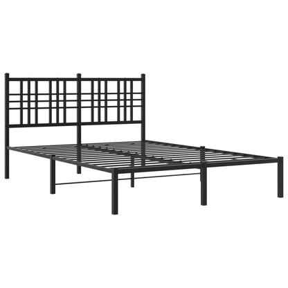 Black Metal Bed Frame with Headboard - 135x190cm Sturdy Design