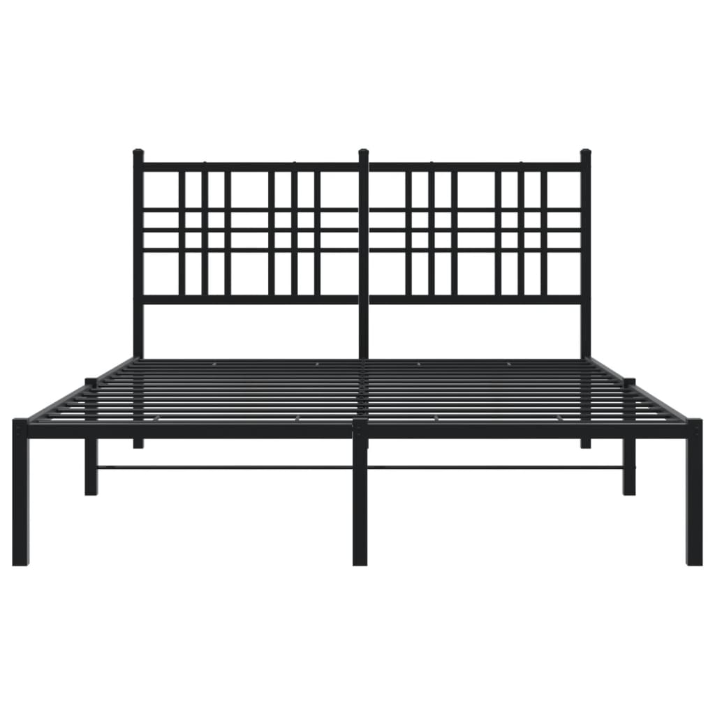 Black Metal Bed Frame with Headboard - 135x190cm Sturdy Design