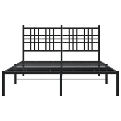 Black Metal Bed Frame with Headboard - 135x190cm Sturdy Design