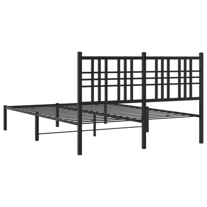 Black Metal Bed Frame with Headboard - 135x190cm Sturdy Design