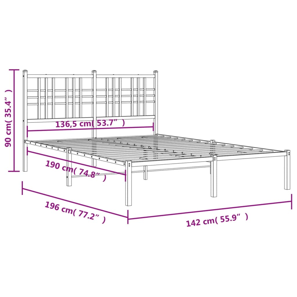Black Metal Bed Frame with Headboard - 135x190cm Sturdy Design
