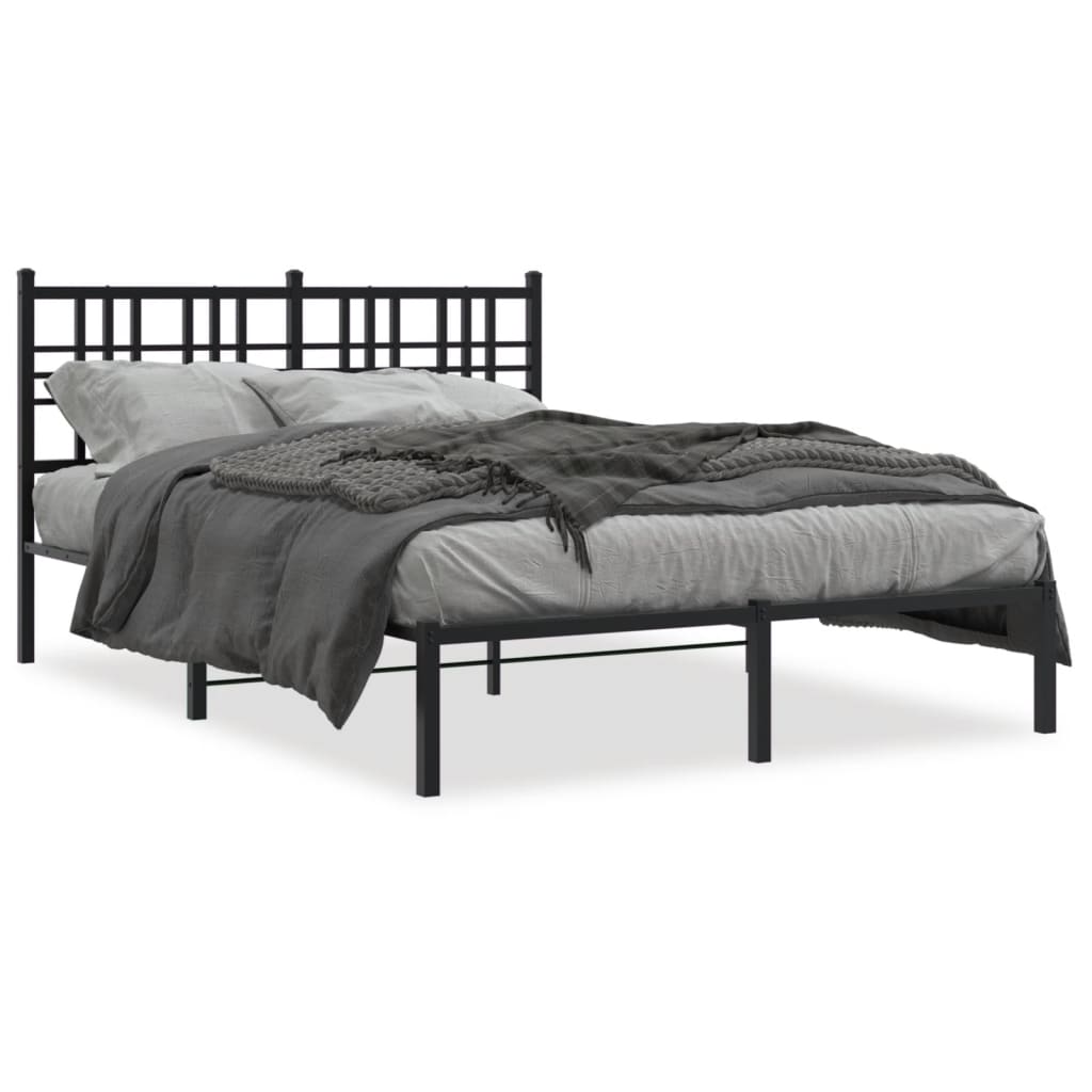 Black Metal Bed Frame with Headboard - 140x190cm Sturdy Design