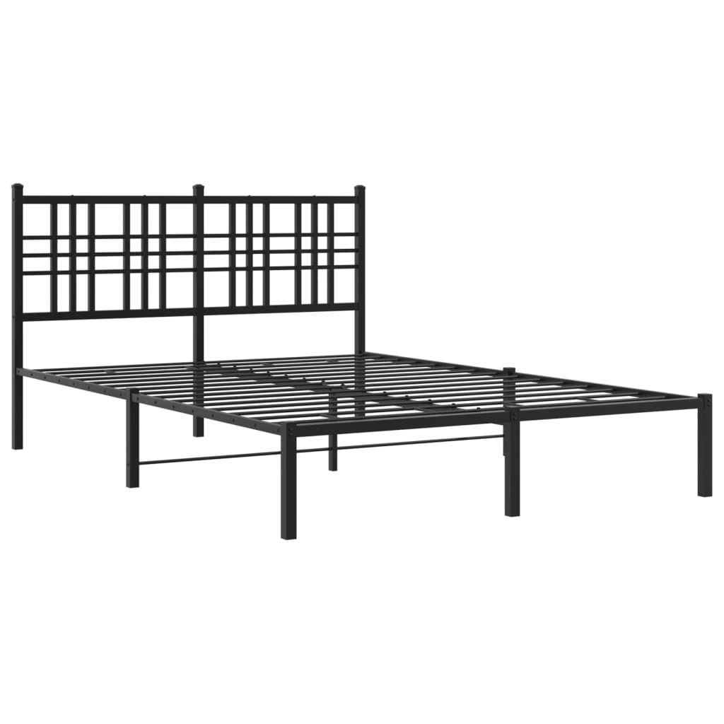 Black Metal Bed Frame with Headboard - 140x190cm Sturdy Design
