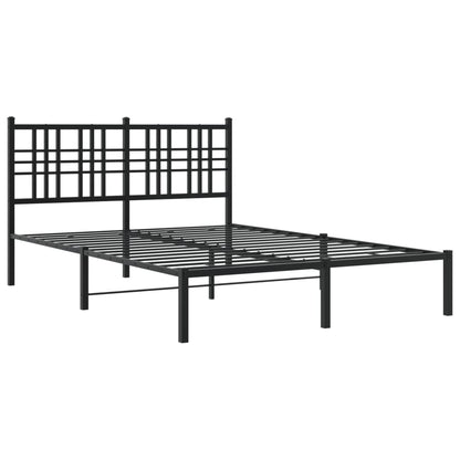 Black Metal Bed Frame with Headboard - 140x190cm Sturdy Design