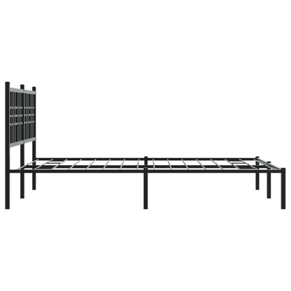 Black Metal Bed Frame with Headboard - 140x190cm Sturdy Design