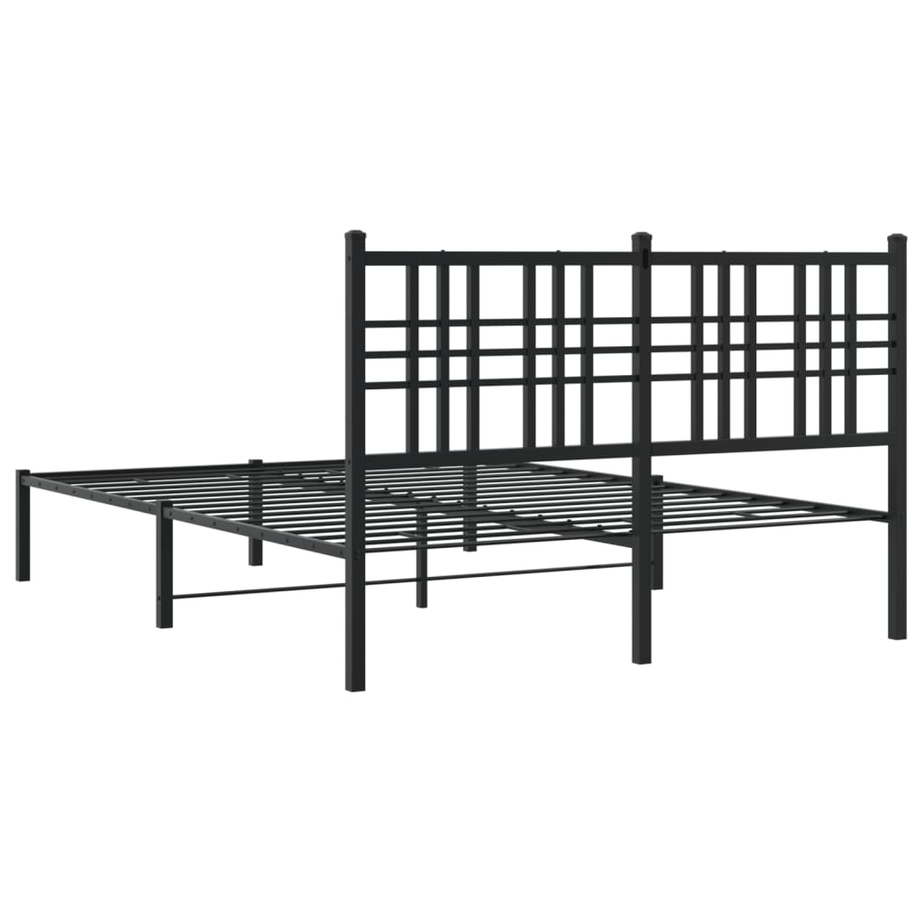 Black Metal Bed Frame with Headboard - 140x190cm Sturdy Design