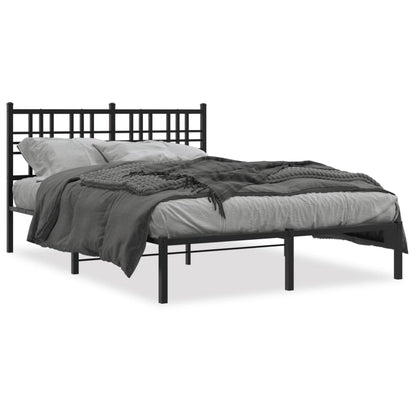 Black Metal Bed Frame with Headboard, 140x200cm, No Mattress Included