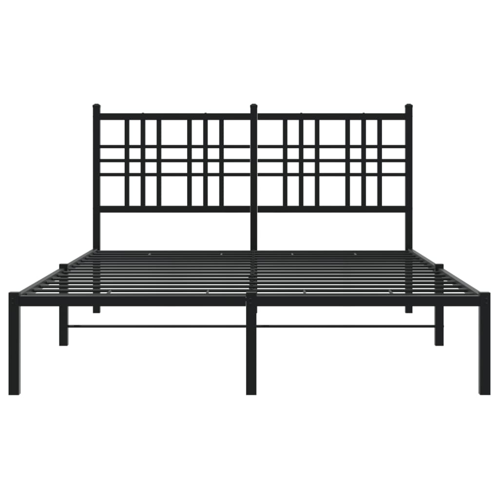 Black Metal Bed Frame with Headboard, 140x200cm, No Mattress Included