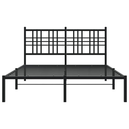 Black Metal Bed Frame with Headboard, 140x200cm, No Mattress Included