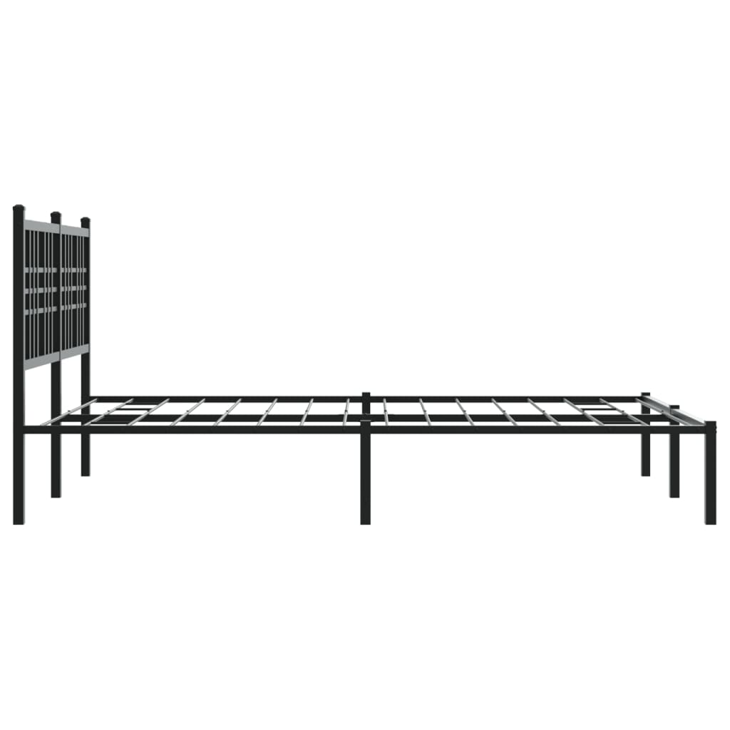 Black Metal Bed Frame with Headboard, 140x200cm, No Mattress Included