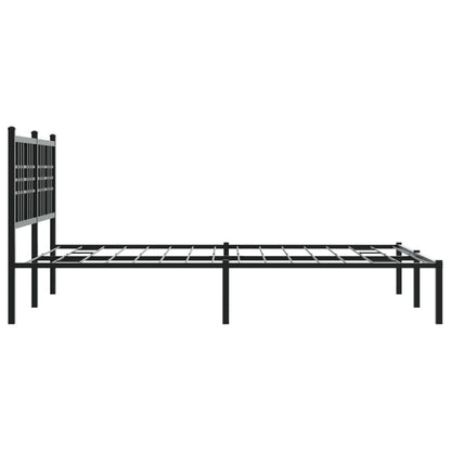 Black Metal Bed Frame with Headboard, 140x200cm, No Mattress Included