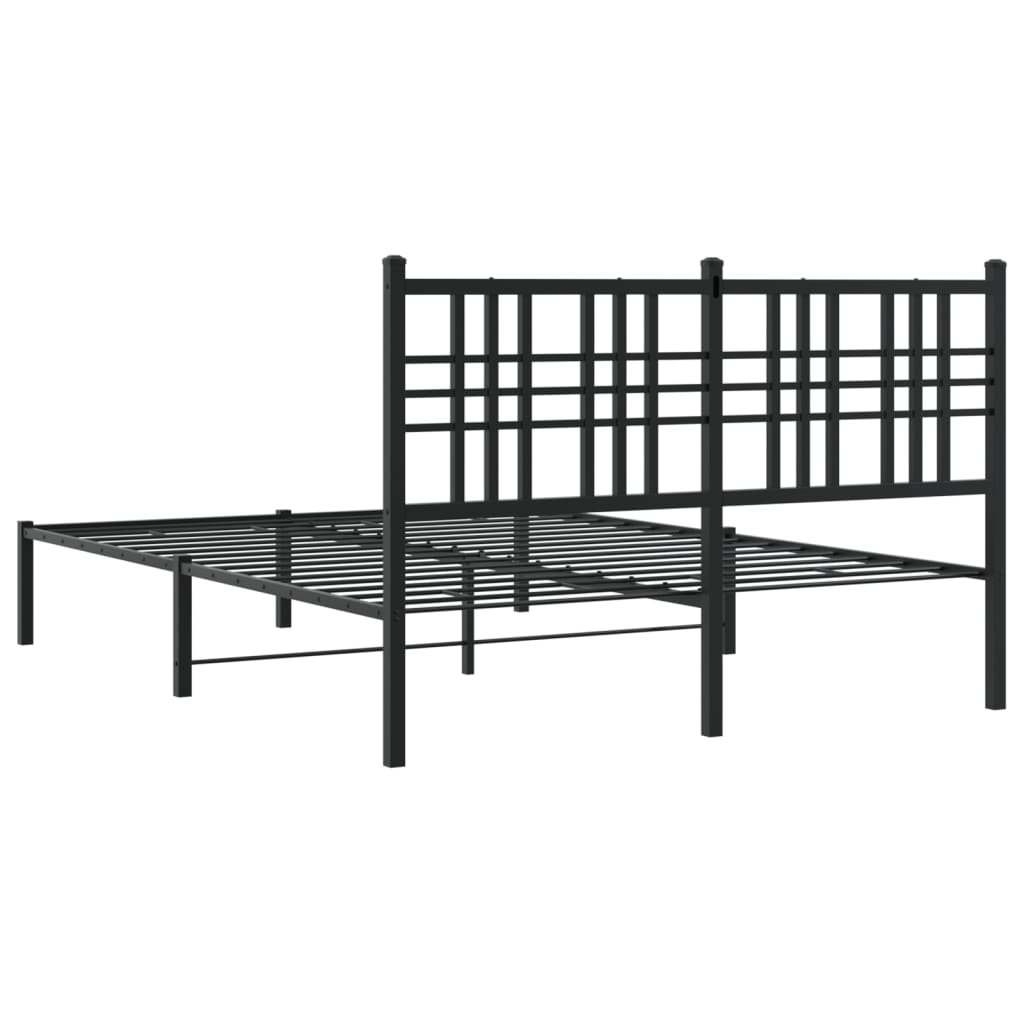 Black Metal Bed Frame with Headboard, 140x200cm, No Mattress Included
