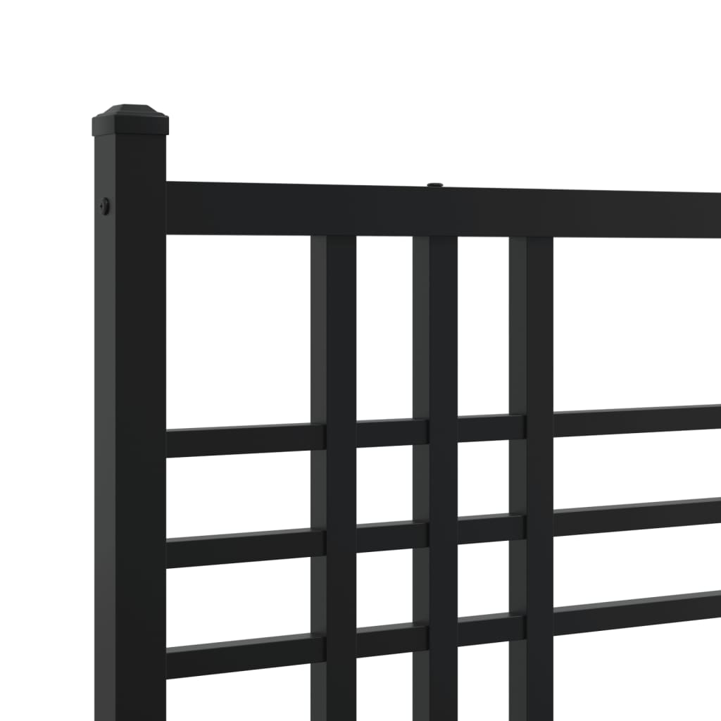 Black Metal Bed Frame with Headboard, 140x200cm, No Mattress Included