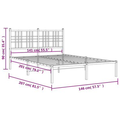 Black Metal Bed Frame with Headboard, 140x200cm, No Mattress Included