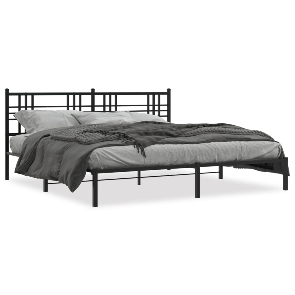 Black Metal Bed Frame with Headboard, 183x213cm - No Mattress