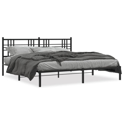 Black Metal Bed Frame with Headboard, 183x213cm - No Mattress