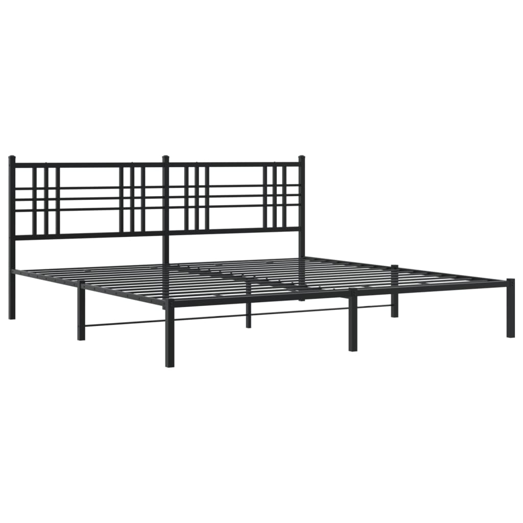 Black Metal Bed Frame with Headboard, 183x213cm - No Mattress