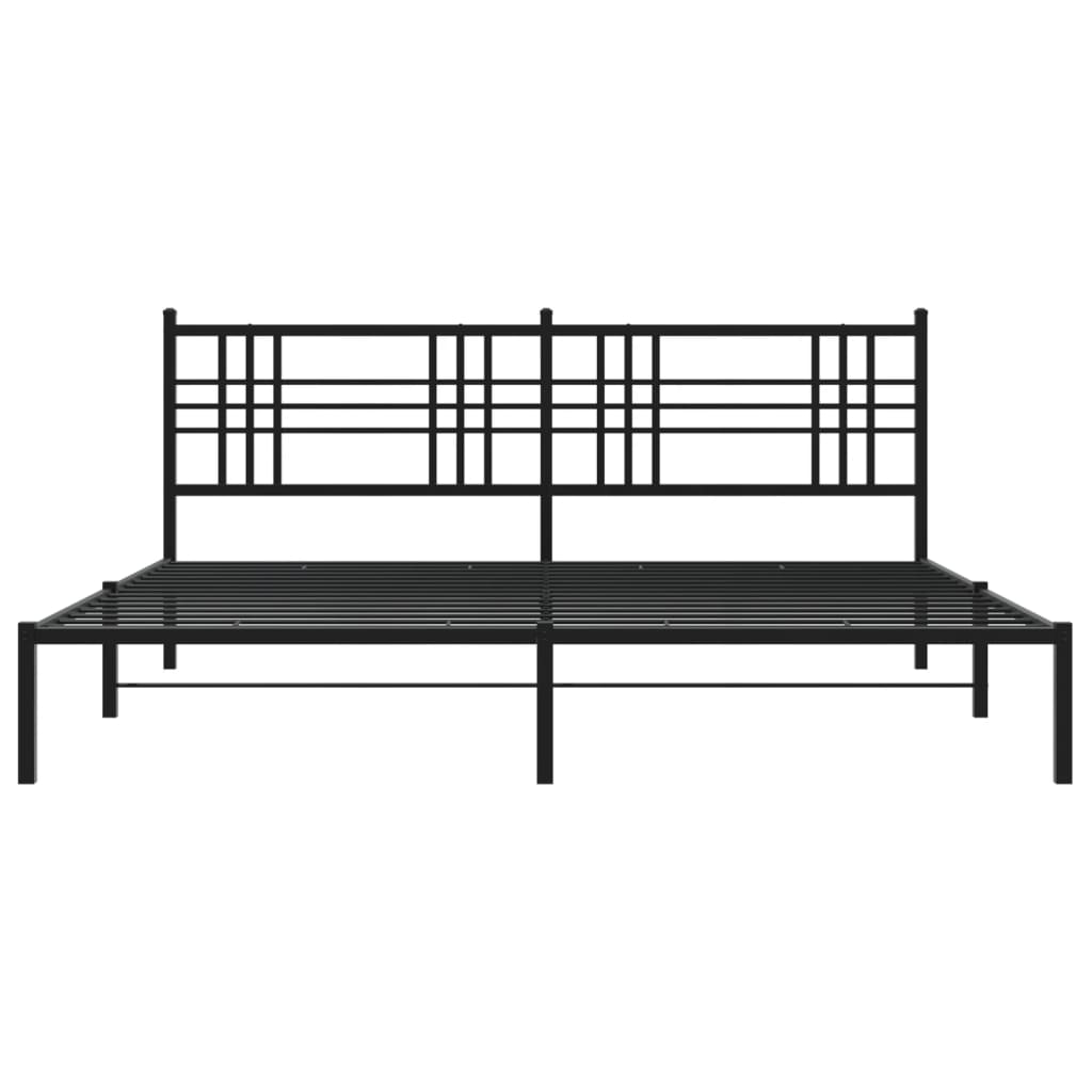 Black Metal Bed Frame with Headboard, 183x213cm - No Mattress