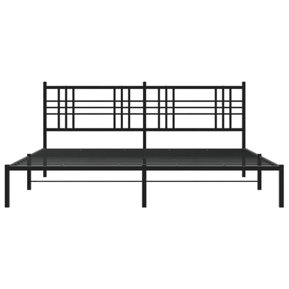 Black Metal Bed Frame with Headboard, 183x213cm - No Mattress