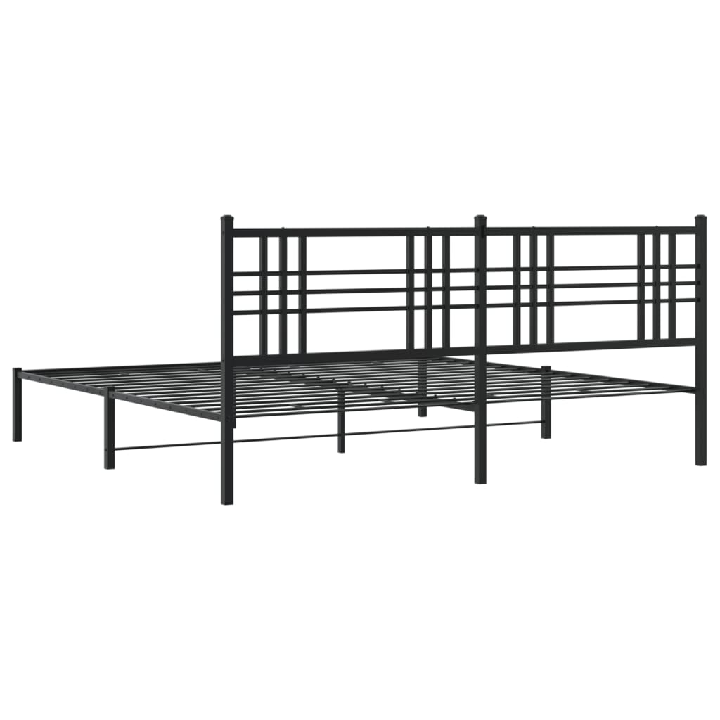 Black Metal Bed Frame with Headboard, 183x213cm - No Mattress