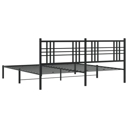 Black Metal Bed Frame with Headboard, 183x213cm - No Mattress