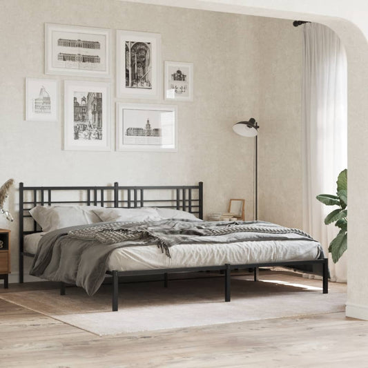 Black Metal Bed Frame with Headboard, 183x213cm - No Mattress