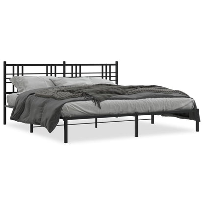 Black Metal Bed Frame with Headboard - 193x203cm, No Mattress