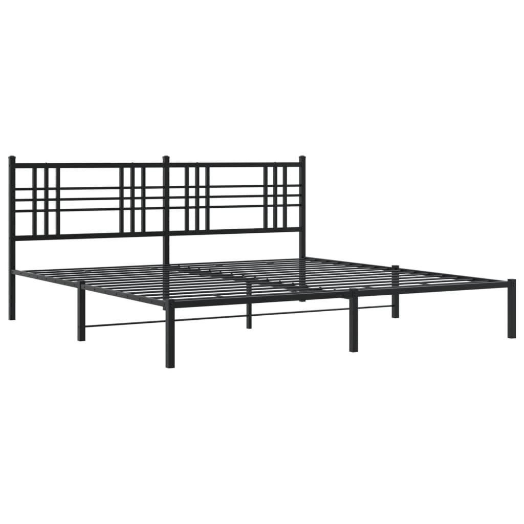 Black Metal Bed Frame with Headboard - 193x203cm, No Mattress