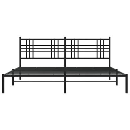 Black Metal Bed Frame with Headboard - 193x203cm, No Mattress