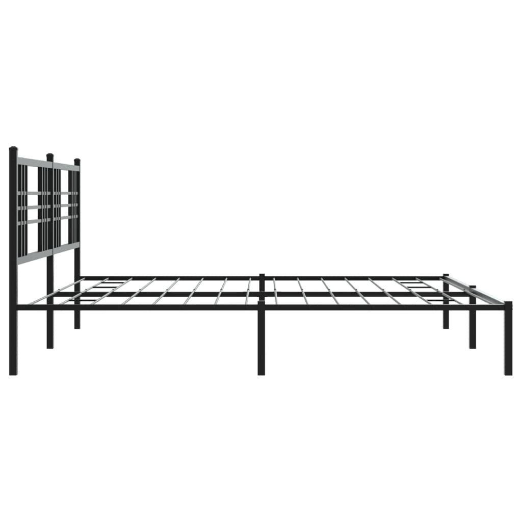 Black Metal Bed Frame with Headboard - 193x203cm, No Mattress